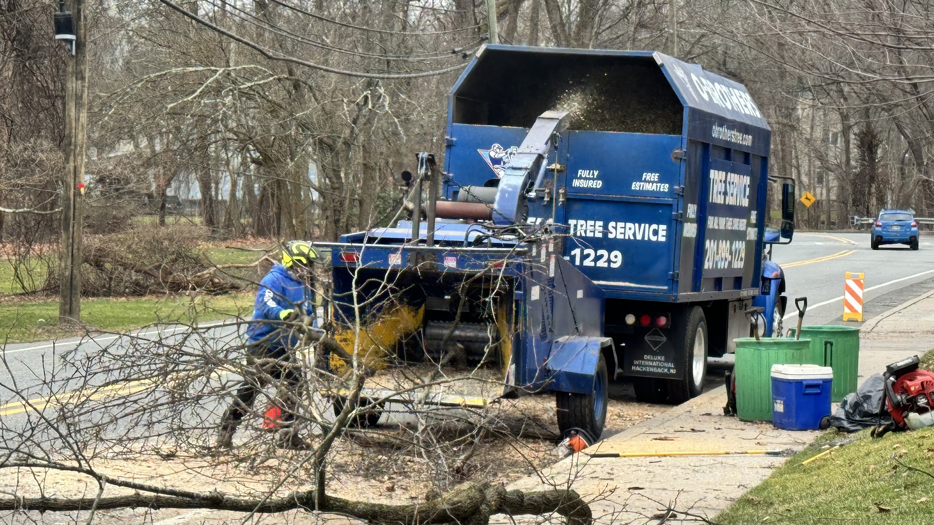 O'Brother truck and chipper on a job, Bergen County NJ